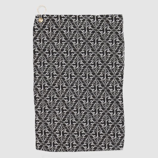 Classy zwart wit Damask Pattern Fancy rollen Golfhanddoek (Voorkant)