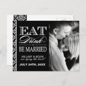 Classy zwart-wit damast Bewaar de datum Aankondigingskaart (Voorkant / Achterkant)