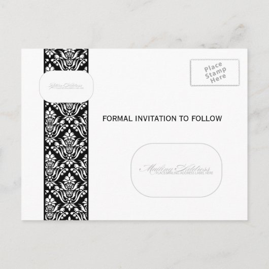 Classy zwart-wit damast Bewaar de datum Aankondigingskaart (Achterkant)