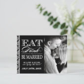 Classy zwart-wit damast Bewaar de datum Aankondigingskaart (Staand voorkant)