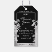 Classy Zwart-wit Floral Silver Lijst Product Cadeaulabel (Voorkant)