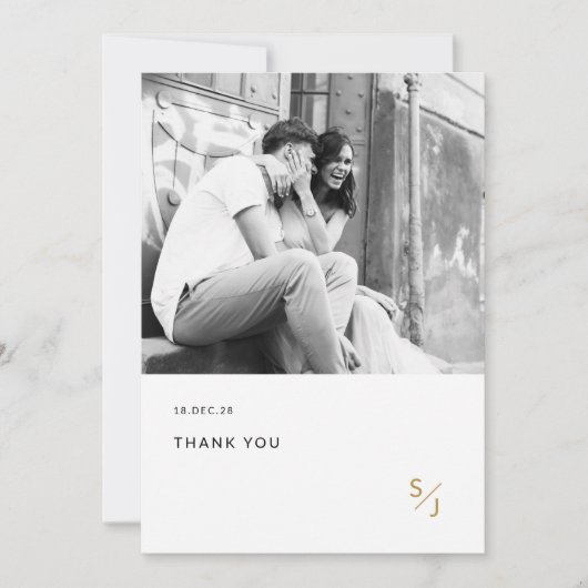Classy zwart-wit foto bruiloft bedankkaart (Voorkant)