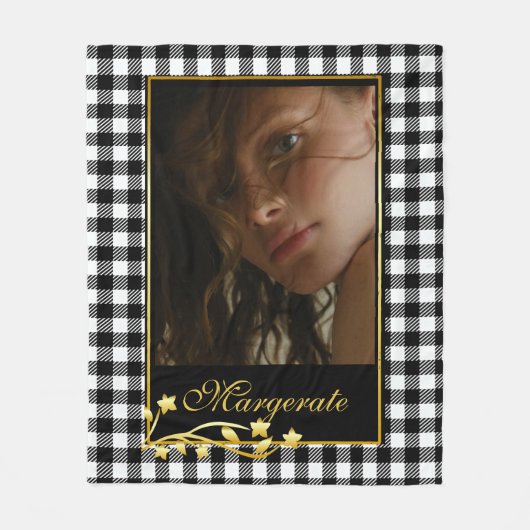 Classy zwart-wit gepersonaliseerde foto gouden Lij Fleece Deken (Voorkant)