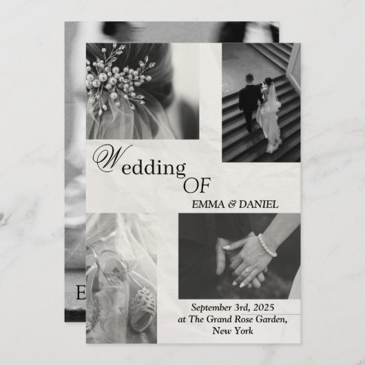 Classy zwart-wit huwelijksuitnodiging kaart (Voorkant / Achterkant)