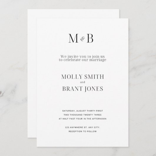 Classy zwart/wit huwelijksuitnodiging kaart (Voorkant / Achterkant)