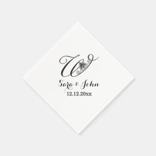 Classy zwart wit initiaal W bruiloft monogram Servetten