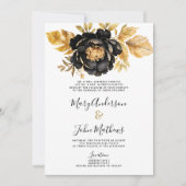 Classy zwart wit ivoor goud pioen bloemenbruiloft kaart (Voorkant)