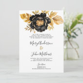 Classy zwart wit ivoor goud pioen bloemenbruiloft kaart (Staand voorkant)