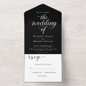 Classy zwart-wit kalligrafie script bruiloft all in one uitnodiging (Binnen)