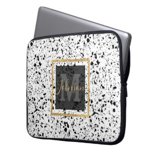 Classy Zwart Wit Marmer Terrazzo Laptop Sleeve