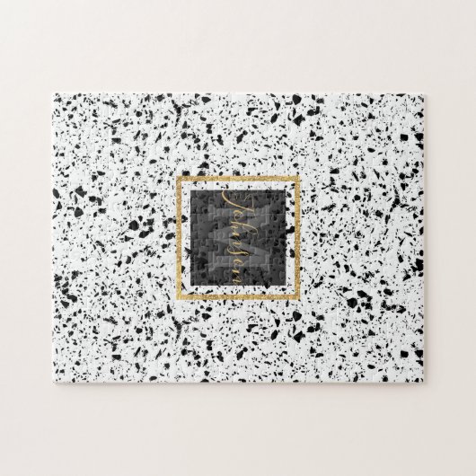 Classy Zwart Wit Marmer Terrazzo Legpuzzel (Horizontaal)