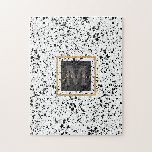 Classy Zwart Wit Marmer Terrazzo Legpuzzel (Verticaal)