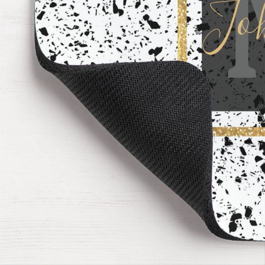 Classy Zwart Wit Marmer Terrazzo Muismat (Hoek)