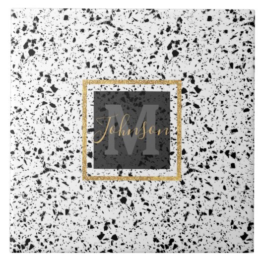 Classy Zwart Wit Marmer Terrazzo Tegeltje (Voorkant)