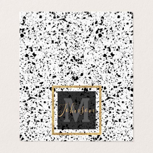 Classy Zwart Wit Marmer Terrazzo Visitekaartje (Buitenkant ongevouwen)