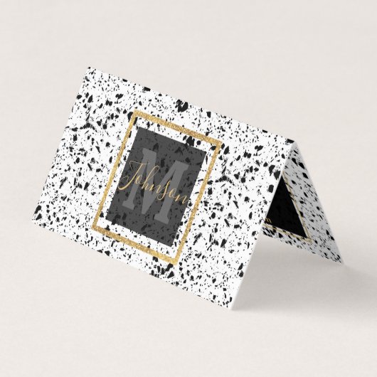 Classy Zwart Wit Marmer Terrazzo Visitekaartje (Voorkant)