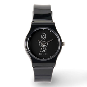 Classy zwart-wit muziek symbool Monogram Horloge