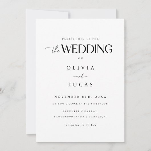 Classy zwart-wit script bruiloft kaart (Voorkant)