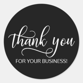 Classy zwart wit script kalligrafie dank u ronde sticker