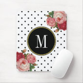 Classy Zwart Wit Stippen Antiek Bloemen Monogram Muismat (Met muis)