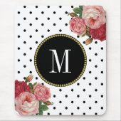 Classy Zwart Wit Stippen Antiek Bloemen Monogram Muismat (Voorkant)