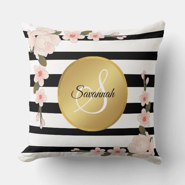 Classy zwart & wit streep Bruidsmeisje naam Kussen (Voorkant)