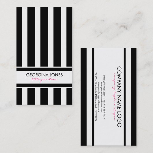 Classy zwart-wit strepen patroon visitekaartje (Voorkant / Achterkant)