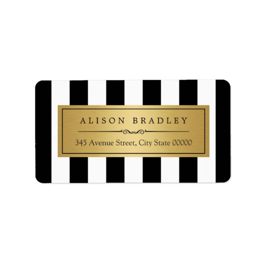 Classy Zwart Wit Strepen Vet Goud Label (Voorkant)