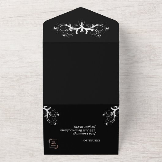 Classy zwart-wit Tri Fold RSVP bruiloft All In One Uitnodiging (Buitenkant)