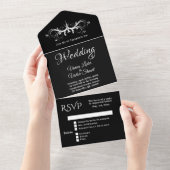 Classy zwart-wit Tri Fold RSVP bruiloft All In One Uitnodiging (Afscheurbaar)