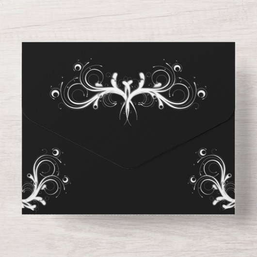 Classy zwart-wit Tri Fold RSVP bruiloft All In One Uitnodiging (Achterkant)
