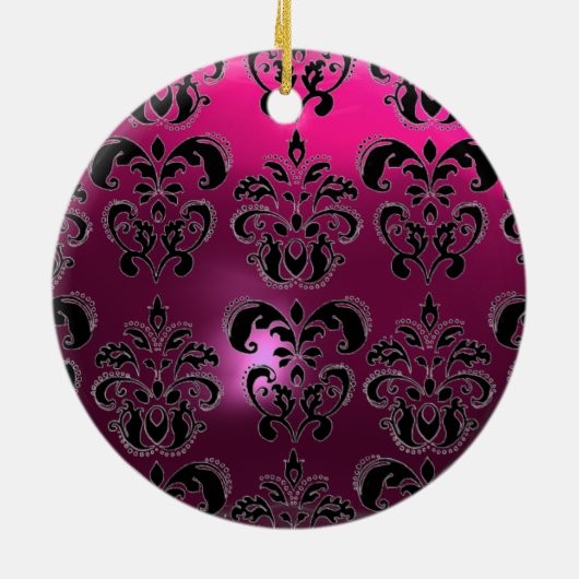 CLASSYBLACK PINK PAARSE FUCHSIA DAMASK GEM KERAMISCH ORNAMENT (Achterkant)