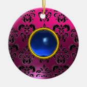 CLASSYBLACK PINK PAARSE FUCHSIA DAMASK GEM KERAMISCH ORNAMENT (Voorkant)