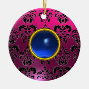 CLASSYBLACK PINK PAARSE FUCHSIA DAMASK GEM KERAMISCH ORNAMENT