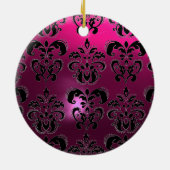 CLASSYBLACK PINK PAARSE FUCHSIA DAMASK GEM KERAMISCH ORNAMENT (Achterkant)