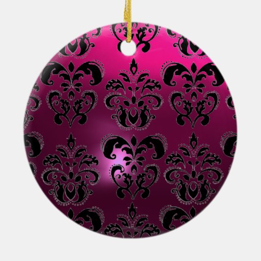 CLASSYBLACK PINK PAARSE FUCHSIA DAMASK GEM KERAMISCH ORNAMENT (Achterkant)