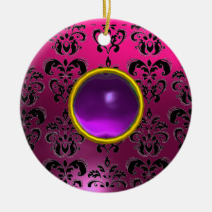 CLASSYBLACK PINK PAARSE FUCHSIA DAMASK GEM KERAMISCH ORNAMENT