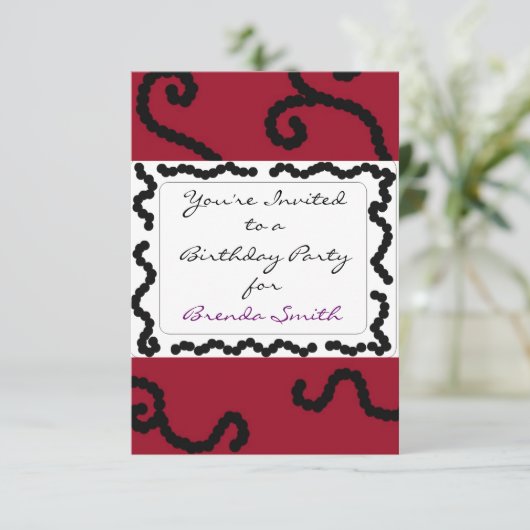 ClassyRed en Black Beaded uitnodiging van zaterdag (Staand voorkant)