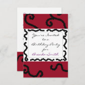 ClassyRed en Black Beaded uitnodiging van zaterdag (Voorkant / Achterkant)