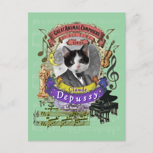 Claude Depussy Funny Cat Animal Composer Debussy Briefkaart (Voorkant)
