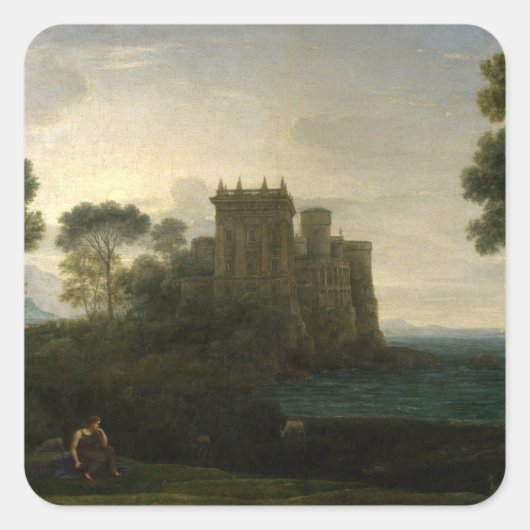 Claude Lorrain The Enchanted Castle Landscape Vierkante Sticker (Voorkant)