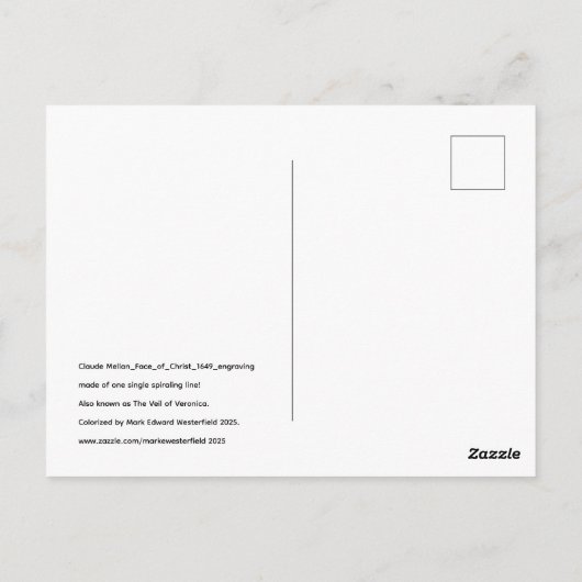 Claude Mellan’s Face of Christ 1649 engraving Briefkaart (Achterkant)