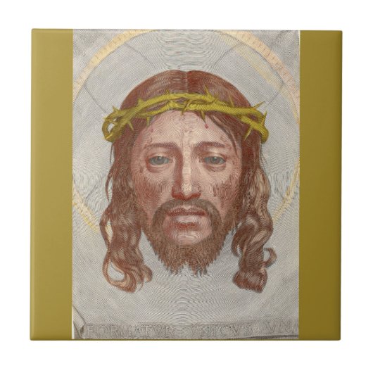 Claude Mellans gezicht van Christus 1649 gravure Tegeltje (Voorkant)