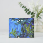 Claude Monet art: Water-Lilies, blauwe indigo Briefkaart (Staand voorkant)