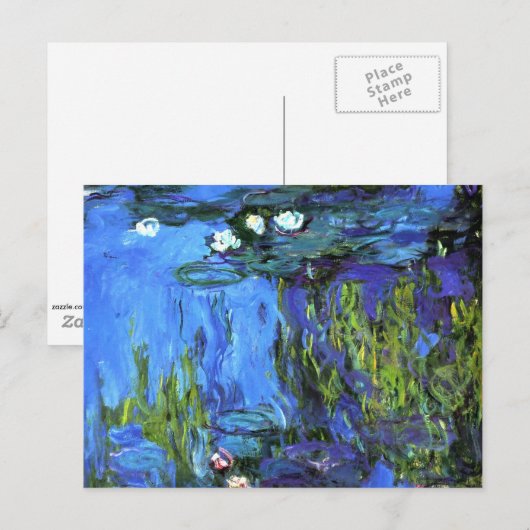 Claude Monet art: Water-Lilies, blauwe indigo Briefkaart (Voorkant / Achterkant)