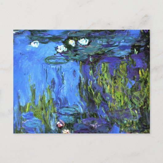 Claude Monet art: Water-Lilies, blauwe indigo Briefkaart (Voorkant)