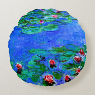 Claude Monet art: Water Lilies (rood) Rond Kussen