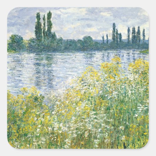 Claude Monet | Banken van de Seine, Vetheuil, 1880 Vierkante Sticker (Voorkant)