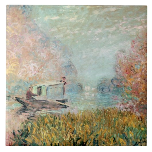 Claude Monet | Boat Studio op de zegen Tegeltje (Voorkant)