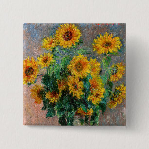 Claude Monet - Boeket zonnebloemen Vierkante Button 5,1 Cm
